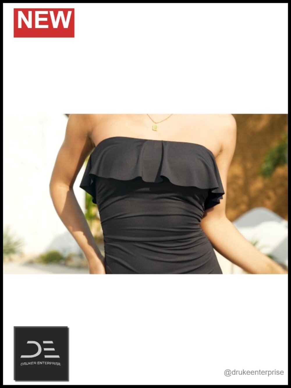 Strapless One Piece Swimsuit Tummy Control Bandeau Ruffle Slimming Bathing Suit - Picture 6 of 6